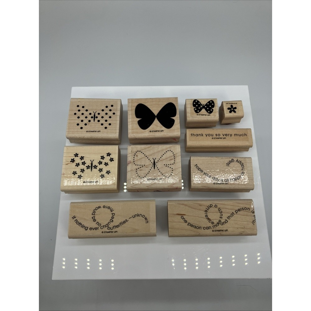 Stampin Up Flight Of The Butterfly Set of 10 Wood Stamps Happy Thank You Flower - Picture 2 of 11